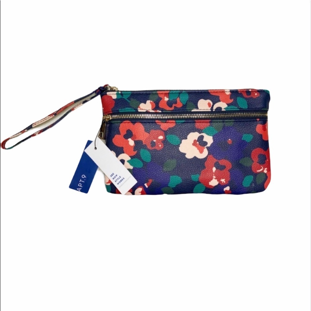 Apt 9 Navy Blue Cluster Floral Zip up Wristlet